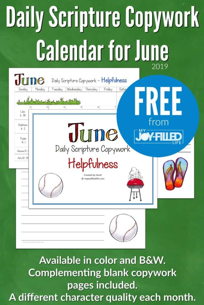 June Daily Scripture Copywork Calendar