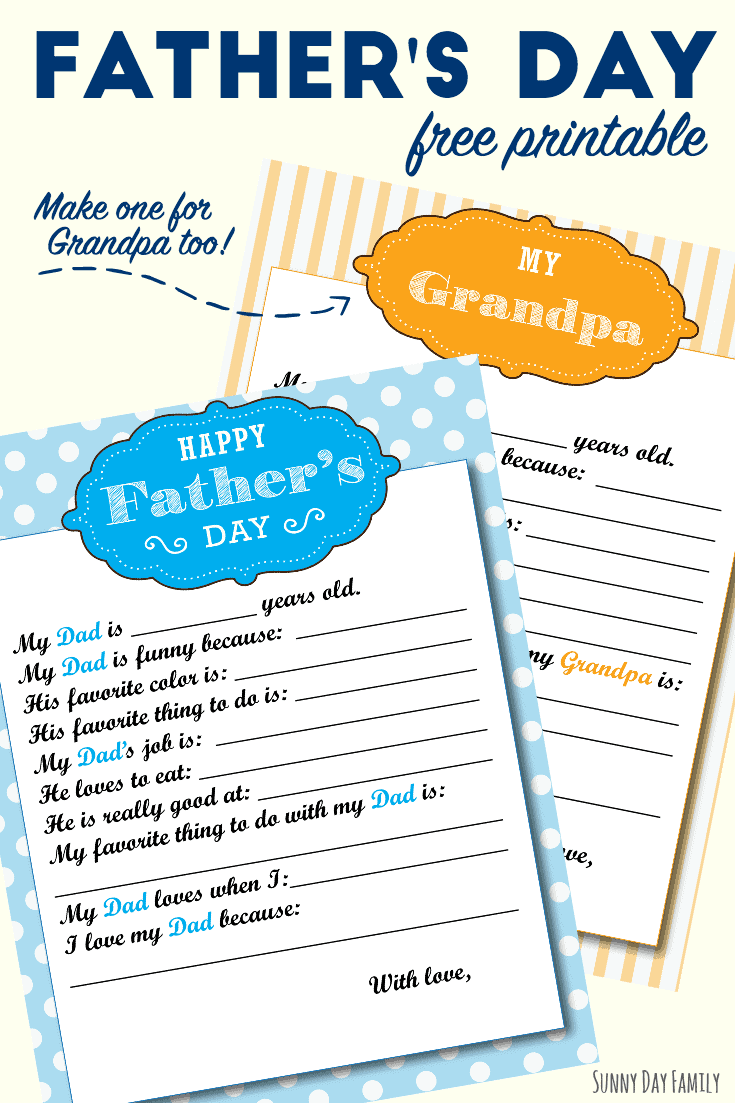 Free Printable Fathers Day Gift for Dad & Grandpa